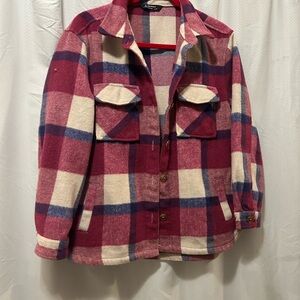 Plaid Utility Jacket - Pink, Blue, Cream